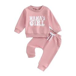 Kleinkind Baby Mädchen Outfits Mamas Mädchen Lustige Buchstaben Sweatshirt Pullover Langarm Tops Jogger Hosen Zweiteilige Baby Kleidung Set (02 Rosa, 6-12 Months) von Beauace