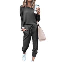 Beaufident Damen Hausanzug Sportanzug Set Jogginganzug Damen Freizeitanzug Frauen Trainingsanzug Set 2 Teiliges Langarm Hosenanzug Loose Fitnessanzug für Running Yoga Gym Sportswear,A Dunkelgrau,M von Beaufident