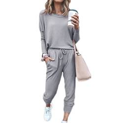 Beaufident Damen Hausanzug Sportanzug Set Jogginganzug Damen Freizeitanzug Frauen Trainingsanzug Set 2 Teiliges Langarm Hosenanzug Loose Fitnessanzug für Running Yoga Gym Sportswear,A Hellgrau,S von Beaufident