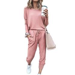 Beaufident Damen Hausanzug Sportanzug Set Jogginganzug Damen Freizeitanzug Frauen Trainingsanzug Set 2 Teiliges Langarm Hosenanzug Loose Fitnessanzug für Running Yoga Gym Sportswear,A Rosa,S von Beaufident