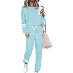 Beaufident Damen Hausanzug Sportanzug Set Jogginganzug Damen Freizeitanzug Frauen Trainingsanzug Set 2 Teiliges Langarm Hosenanzug Loose Fitnessanzug für Running Yoga Gym Sportswear,B Hellgrau,M von Beaufident