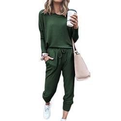 Beaufident Damen Hausanzug Sportanzug Set Jogginganzug Freizeitanzug Frauen Trainingsanzug Set 2 Teiliges Langarm Hosenanzug Loose Fitnessanzug für Running Gym Sportswear Yoga A Dunkelgrün,3XL von Beaufident