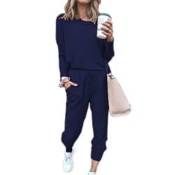 Beaufident Damen Hausanzug Sportanzug Set Jogginganzug Freizeitanzug Frauen Trainingsanzug Set 2 Teiliges Langarm Hosenanzug Loose Fitnessanzug für Running Gym Sportswear Yoga A Marine,3XL von Beaufident