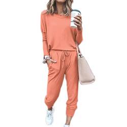 Beaufident Damen Hausanzug Sportanzug Set Jogginganzug Freizeitanzug Frauen Trainingsanzug Set 2 Teiliges Langarm Hosenanzug Loose Fitnessanzug für Running Gym Sportswear Yoga A Wassermelonenrot,S von Beaufident