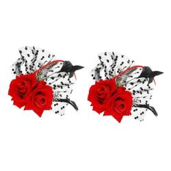 Beaupretty 2st Halloween Rote Rose Haarnadel Kopfschmuck Brautkleid Haarschmuck Bühne Bankett Foto Zubehör Haarnadel Feder Haarspangen Derby-fascinator Haarspange Netz Blumen Brosche von Beaupretty