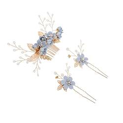 Beaupretty 3st Brautkamm Weiße Blumen-strass-haarnadel Hanfu-haarstab Französische Seitenkämme Haarschmuck Blumenhaarhochzeit Braut Haarnadel Kristall Fräulein Hochzeitskleid Legierung von Beaupretty