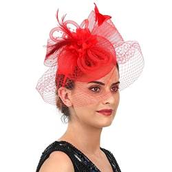 Beaupretty Haarschmuck Faszinatore Hut Rot Schleiernetzstirnband Eine Clip Kopfbedeckung Faszinator Hut Tee Party Kopfbedeckung für M? Roter Fascinator Kopftücher Damen von Beaupretty