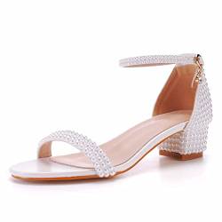 7,5 cm volle Perlen Block Heels Sandalen Peep Toe Strass frauen Chunky Heel Pumpe Schuhe Für Braut Hochzeit Party Abendkleid Schuhe, Weiß 4,6 cm, 40 EU von Beauty Admire