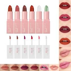 12-teiliges Lippenstift-Make-up-Set, 4-teiliger matter flüssiger Lippenstift + 4 farbige Lippenstifte + 2-teiliger Lippenfüller + 1-teiliger Lippenbalsam + 1-teiliger Farbwechsel-Lippenstift von Beauty Searcher