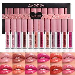 12er Set Lipgloss, langanhaltender, wasserfester, nicht klebender Becher, feuchtigkeitsspendend, flüssiger Lippenstift, schimmernde, getönte Lippen, Makeup-Geschenkset von Beauty Searcher