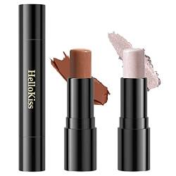 Kontur Schönheit Stick, 2Pcs Highlighter & Bronzer Wand, Gesicht Luminizer & Shade Cream Contour, Langanhaltendes Doppelend-Make-up Concealer Konturierungsstift (#02) von Beauty Searcher