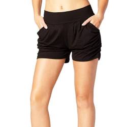 BeautyWill Damen Shorts Harem Shorts Jogginghose Yoga Pilates Hosen Hotpants -Taschen-Freizeithosen Weiche Modal Shorts für Damen (Schwarz,XL) von BeautyWill