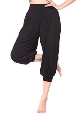 BeautyWill Yogahose/Laufhose/Jogginghose Fitness-Hose Hose in 3/4-Länge für Damen - für Sport und Training aus 95% Modal, L, Schwarz, L, Farbe: Schwarz von BeautyWill