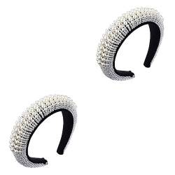Beavorty 2 Stk Damen Stirnbänder Modischer Haarreifen Weißes Perlenstirnband Strass-stirnbänder Für Frauen Breiter Haarreif Frauen Haarreifen Mode-stirnband Schal Strasssteine Braut von Beavorty
