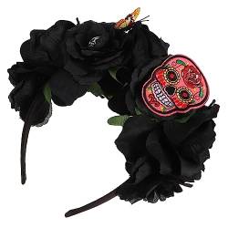 Beavorty Wan Weihnachten Stirnband Totenkopf Stirnband Dekoration Rose Kopfschmuck Stirnbänder Tag Des Todes Kopfbedeckung Totenkopf-stirnbänder Schädel Fräulein Kranz von Beavorty