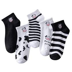 Kuschelsocken Kurz Trend Mode Neues Muster Sommer Kuh Muster Cartoon Nette Bequeme Atmungsaktive Socken Alpaka Socken (Black, One Size) von BebeXi