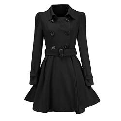 Wollmix Mantel Damen Wollmantel Trench Jacket Gürtel Mantel Outwear Damen Winter Elegant (Black, M) von BebeXi
