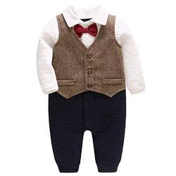 Bebone Baby Jungen Strampler Taufe Hochzeit Babykleidung Langarm Anzug (Braun, 0-3 Monate/59) von Bebone