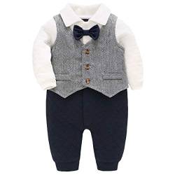 Bebone Baby Jungen Strampler Taufe Hochzeit Babykleidung Langarm Anzug (Grau, 3-6 Monate) von Bebone