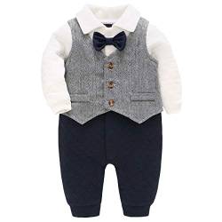 Bebone Baby Jungen Strampler Taufe Hochzeit Babykleidung Langarm Anzug (Grau, 6-9 Monate) von Bebone
