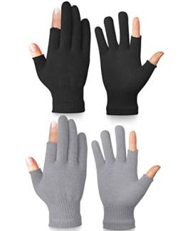 Becellen 2 Paare Fingerlose Handschuhe, Winter Thermo Halb Finger Strickhandschuhe Dehnbare Warme Handschuhe für Damen und Herren von Becellen