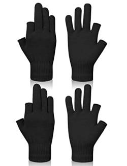 Becellen 2 Paare Handschuhe Fingerlos, Thermo Halb Finger Winterhandschuhe Warme Dehnbare Strickhandschuhe für Herren Damen von Becellen