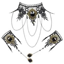 Becellen 3 Stück Karneval Schmuck Set, Gothic Spitze Choker Vintage Victorian Schwarz Armband für Rosenmontag und Cosplay von Becellen