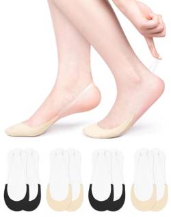 Becellen 4 Paar Füßlinge Damen, Low Cut Ballerina Socken Unsichtbare Halbsocken mit Transparent TPU Sling von Becellen
