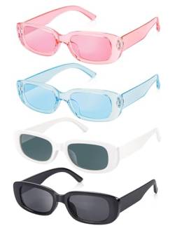 Becellen 4 Stück Sonnenbrille Vintage, Rechteckig Retro Sonnenbrillen Set Mode Bunte Sunglasses Mit UV 400 für Damen Herren von Becellen