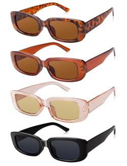 Becellen 4 Stück Sonnenbrille Vintage, Rechteckig Retro Sonnenbrillen Set Mode Bunte Sunglasses Mit UV 400 für Damen Herren von Becellen