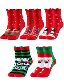 Becellen 5 Paare Weihnachtssocken Damen, Warme Lustige Bunte Socken Thermo Kuschelsocken Christmas Socks für Frauen Mädchen, Größe 36-41 von Becellen