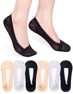 Becellen 6 Paar Unsichtbare Füßlinge Damen, Ballerina Atmungsaktiv Spitze Socken mit Rutschfeste Silikon von Becellen