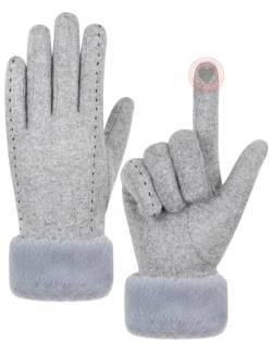 Becellen Elegant Winterhandschuhe, Winddicht Wollhandschuhe Damen mit Kunstfell Besatz Warme Touchscreen Handschuhe für Kaltes Wetter von Becellen