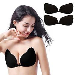 Becqurel Klebe-BH, Selbstklebender trägerloser und rückenfreier Push-up-BH mit unsichtbaren Hebe-Cups für Damenkleider (Black) von Becqurel