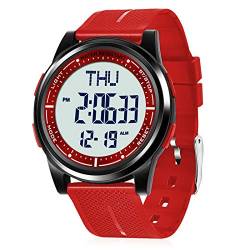 Beeasy Digitale Armbanduhr, wasserdicht, mit Stoppuhr, Alarm, Countdown, Dual-Time, ultradünn, super Weitwinkel-Display, digitale Armbanduhren für Herren und Damen, rot, Digital von Beeasy