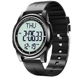 Beeasy Digitale Herren-Armbanduhr aus Metall, wasserdicht, mit Stoppuhr, Alarm, Countdown, Dualzeit, ultradünn, super Weitwinkel-Display, digitale Armbanduhren für Männer und Jungen, Meta-Schwarz, von Beeasy