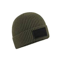 Beechfield® B442R Fashion Patch Beanie, Militärgrün/Schwarz, One size von Beechfield