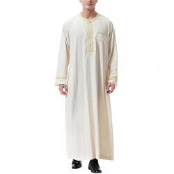 BeerMmay Herren Muslim Druck Kaftan Islamisch Royalty Dubai Robe O-Ausschnitt Lange Ärmel Retro Tuniken Abaya Lose Kandoura,Beige,L von BeerMmay