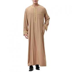 BeerMmay Herren Muslim Druck Kaftan Islamisch Royalty Dubai Robe O-Ausschnitt Lange Ärmel Retro Tuniken Abaya Lose Kandoura,GrünKhaki,S von BeerMmay
