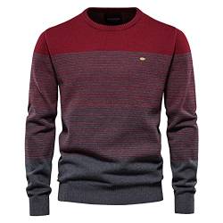 BeerMmay Herren Pullover Herren gestreifter Kontrast Pullover Herren schmaler Rundhals gestreifter Pullover Herren Pullover Casual Top, 3XL, Rot von BeerMmay