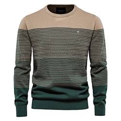 BeerMmay Herren Pullover Herren gestreifter Kontrast Pullover Herren schmaler Rundhals gestreifter Pullover Herren Pullover Casual Top von BeerMmay