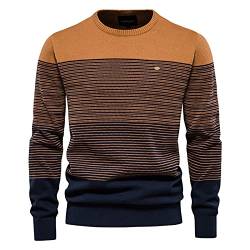 BeerMmay Herren Pullover Herren gestreifter Kontrast Pullover Herren schmaler Rundhals gestreifter Pullover Herren Pullover Casual Top von BeerMmay