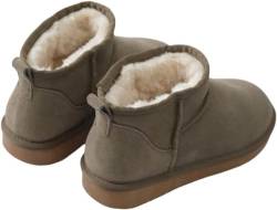 BeerMmay Mini-Stiefel für Frauen,Klassische Mini-Stiefelette mit Fell gefüttert,Warme mit Fell gefütterte Winterstiefel mit Anti-Rutsch-Beschichtung (Khaki,40.5) von BeerMmay