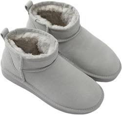 BeerMmay Mini-Stiefel für Frauen,Klassische Mini-Stiefelette mit Fell gefüttert,Warme mit Fell gefütterte Winterstiefel mit Anti-Rutsch-Beschichtung (Light Gray,37) von BeerMmay