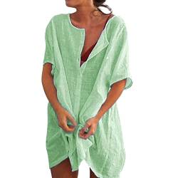 Strandkleid Damen Bikini Cover Up Elegant Leicht Strandtunika Sommer Button Down Kurzarm Beach Strandponcho Pareos Locker Bademode Sarong Musselin Bluse Vertuschen Shirt von BeerMmay