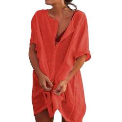 Strandkleid Damen Bikini Cover Up Elegant Leicht Strandtunika Sommer Button Down Kurzarm Beach Strandponcho Pareos Locker Bademode Sarong Musselin Bluse Vertuschen Shirt von BeerMmay