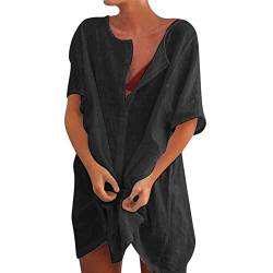 Strandkleid Damen Bikini Cover Up Elegant Leicht Strandtunika Sommer Button Down Kurzarm Beach Strandponcho Pareos Locker Bademode Sarong Musselin Bluse Vertuschen Shirt von BeerMmay