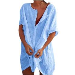 Strandkleid Damen Bikini Cover Up Elegant Leicht Strandtunika Sommer Button Down Kurzarm Beach Strandponcho Pareos Locker Bademode Sarong Musselin Bluse Vertuschen Shirt von BeerMmay