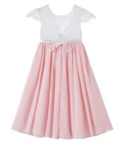 Beganly Blumensmädchenkleid Prinzessin Festliches Kinder Mädchen Kleid Festzug Kleider Hochzeit Partykleid Anmutig Lieblich V-Rücken Spitze A-Linie Langes Chiffon Kleid Errötendes Rosa 120 (Pink) von Beganly