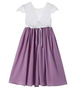 Beganly Blumensmädchenkleid Prinzessin Festliches Kinder Mädchen Kleid Festzug Kleider Hochzeit Partykleid Anmutig Lieblich V-Rücken Spitze A-Linie Langes Chiffon Kleid Mauve 100 (Mauve) von Beganly